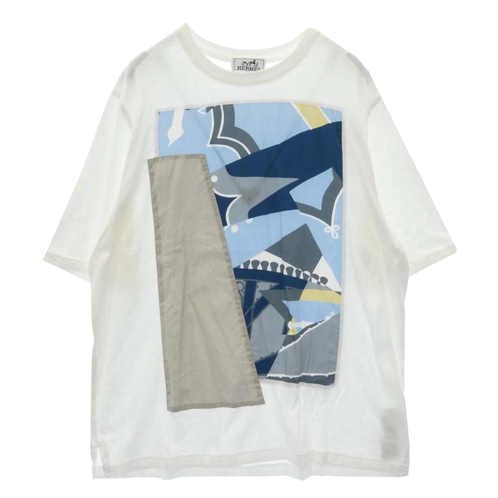 HERMES エルメス カットソー ジオメトリック パネル 切替 半袖 Tシャツ  カットソー ホワイト系 M【美品】【中古】