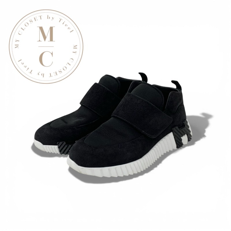 エルメス HERMES H スニーカー 靴 シューズ スエード ブラック 黒 ベルクロ