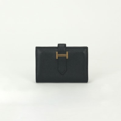 エルメス HERMES ベアンミニ ベアン ミニ 小銭入れ付き 財布 二つ折り財布 ミニ財布 ミニウォレット エプソン ノワール Noir ブラック Black 黒 ゴールド金具 ヴォーエプソン コンパクト財布