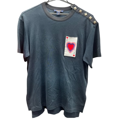 LOUIS VUITTON 美品 ルイヴィトン 21SS トランプ パッチ Tシャツ RW211A UOL FKTS99 コットン ダークネイビー ブラック ハート カットソー トップス LV ロゴ ヴィトン ABランク 中古 鑑定済 ヴィトンTシャツ