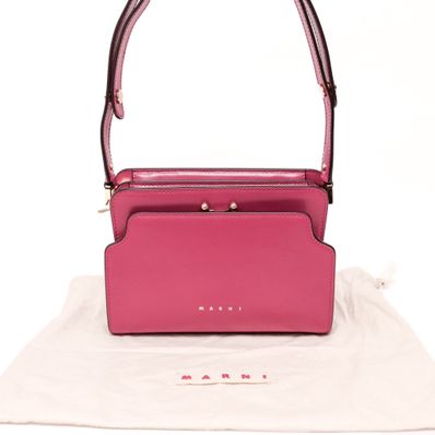 【極美品】マルニ ナッパ カーフスキン トランク リバースミニ バッグ ピンク