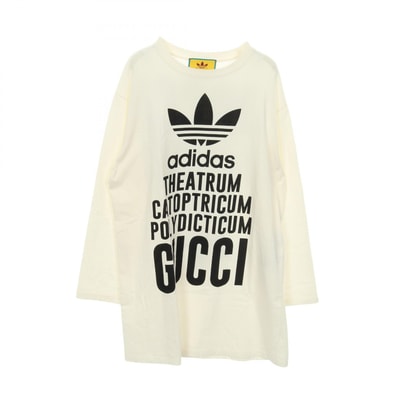グッチ GUCCI GUCCI × adidas オーバーサイズ ロング カットソー 衣料品 トップス コットン レディース ホワイト系 【中古】