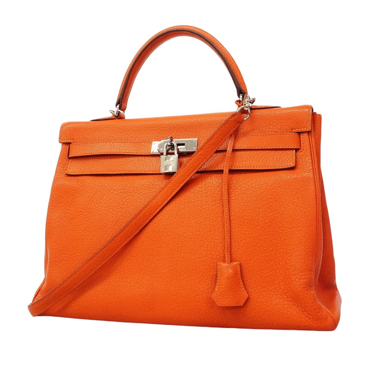 【6hc2613】エルメス ハンドバッグ ケリー35 シェーブル オレンジ シルバー金具 □M刻印 2wayバッグ【中古】レディース