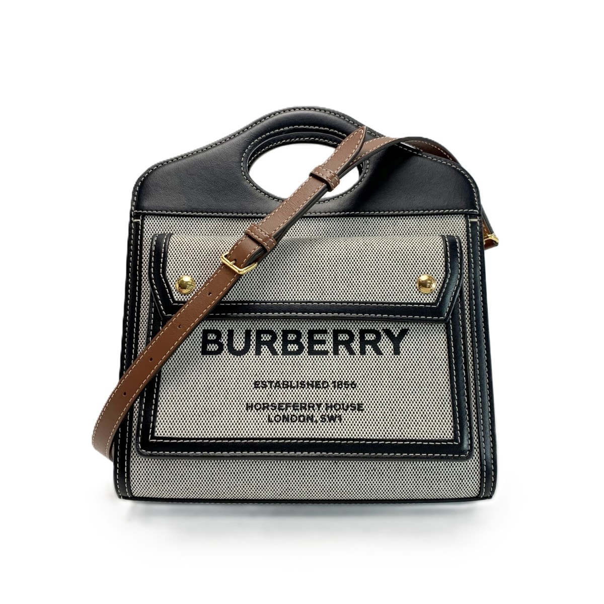 BURBERRY バーバリー ミニ トライカラー ハンドバッグ 8032437 ブラック×グレー ストラップ付