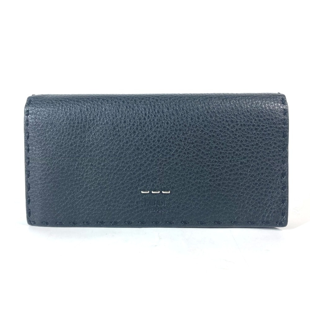 フェンディ FENDI セレリア 7M0186 ステッチ 二つ折り ロングウォレット 長財布 レザー ブラック 新品同様