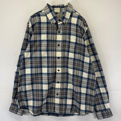 古着 エルエルビーン L.L.Bean 長袖シャツ ボタンダウン ネルシャツ ブルー 胸ポケット L ホワイト系 チェック メンズ