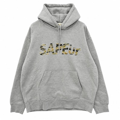SAPEUR サプール LOGO PULLOVER HOODIE ARIGATO CAMO ロゴ プルオーバー フーディー カモ パーカー グレー系 XXL【中古】
