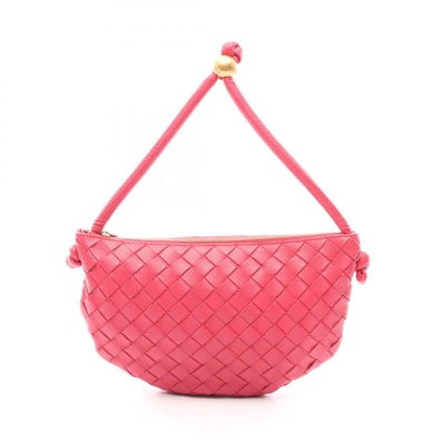 ボッテガヴェネタ BOTTEGA VENETA イントレチャート スモール ターンポーチ ハンドバッグ バッグ レザー レディース ピンク系 【中古】