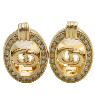 【中古】 クリスチャンディオール イヤリング CDロゴ メタル ラインストーン ゴールド メッキ GP アクセサリー レディース 女性 Christian Dior