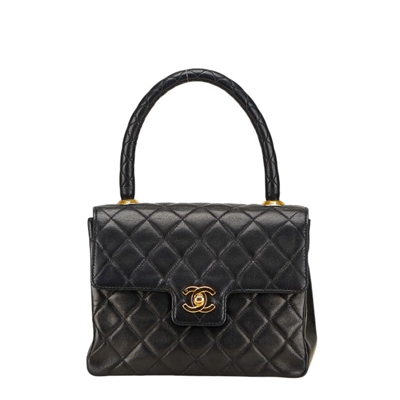 シャネル マトラッセ ココマーク ハンドバッグ トップハンドル ブラック ラムスキン レディース CHANEL 【中古】