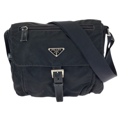 PRADA プラダ テスート 三角ロゴプレート ブラック 黒 シルバー金具 ナイロン レザー/ ショルダーバッグ メッセンジャーバッグ 500294 【中古】
