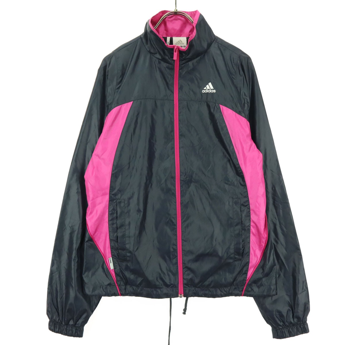 美品 adidas アディダス ワンポイントロゴ 長袖 裏メッシュ フルジップ トラックジャケット M グレー系 ピンク