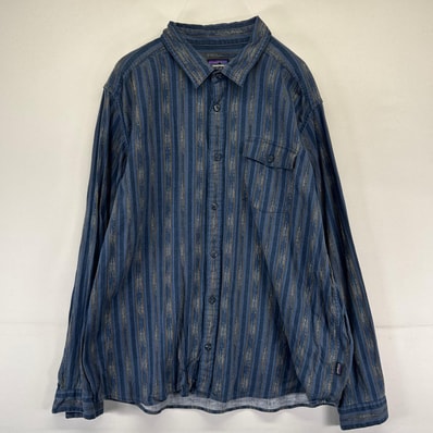古着 パタゴニア patagonia 長袖シャツ ネルシャツ 胸ポケット アウトドア 2XL ブルー系 ストライプ メンズ