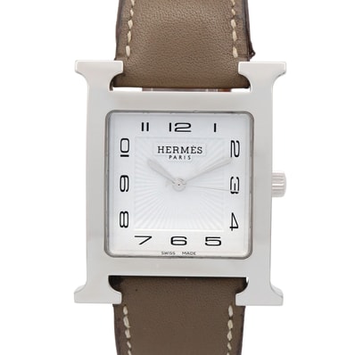 エルメス HERMES Hウォッチ 腕時計 時計 ステンレススチール レザーベルト メンズ ホワイト系 HH1.810 【中古】