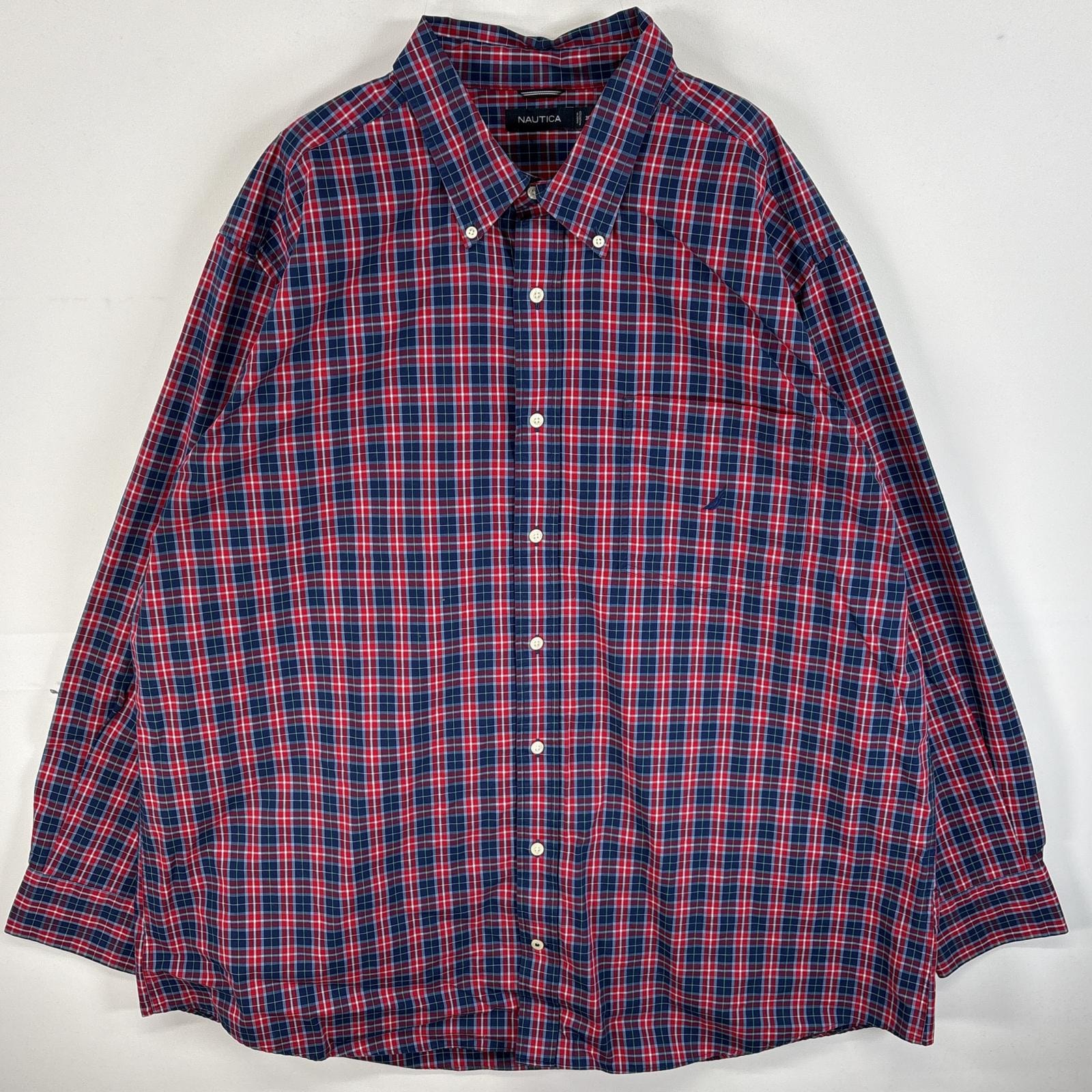 古着 ノーティカ NAUTICA 長袖シャツ ワンポイント ロゴ 刺繍 大きいサイズ ボタンダウンシャツ 3XL  レッド系 チェック メンズ