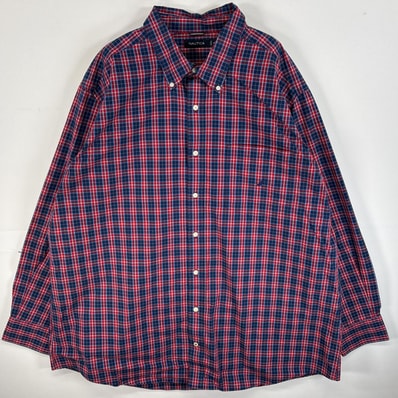 古着 ノーティカ NAUTICA 長袖シャツ ワンポイント ロゴ 刺繍 大きいサイズ ボタンダウンシャツ 3XL レッド系 チェック メンズ