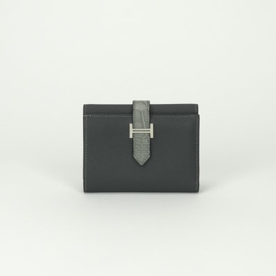 エルメス HERMES ベアンコンビネ タッチ ベアン 財布 三つ折り財布 ミニ財布 ミニウォレット エプソン グリミスティ Gris misty ヴェールドー Vert deau グレー Grayグリーン Green シルバー金具
