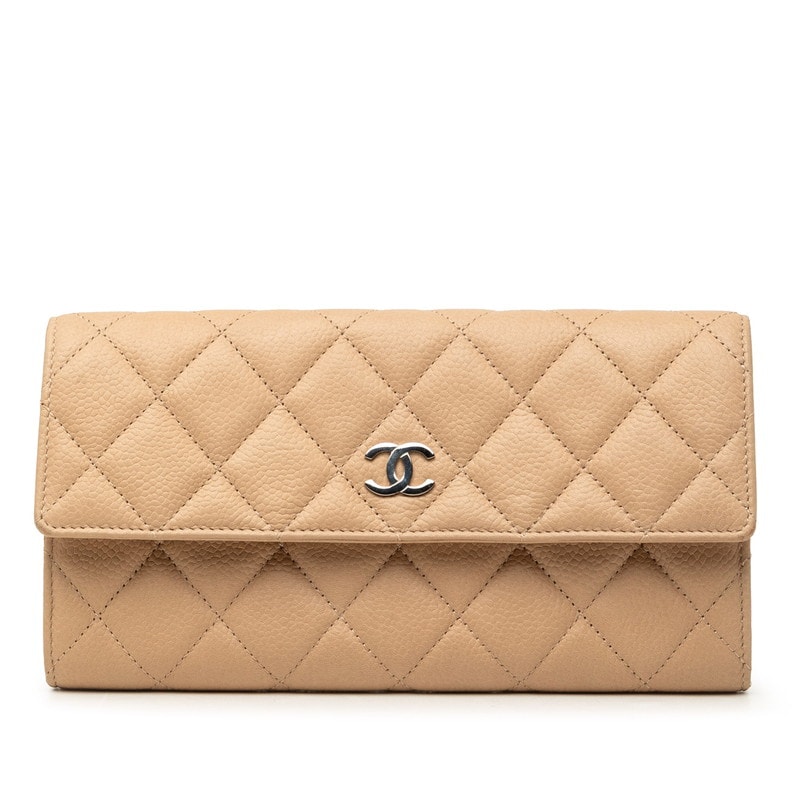 シャネル ココマーク マトラッセ 長財布 ベージュ キャビアスキン レディース CHANEL 【中古】