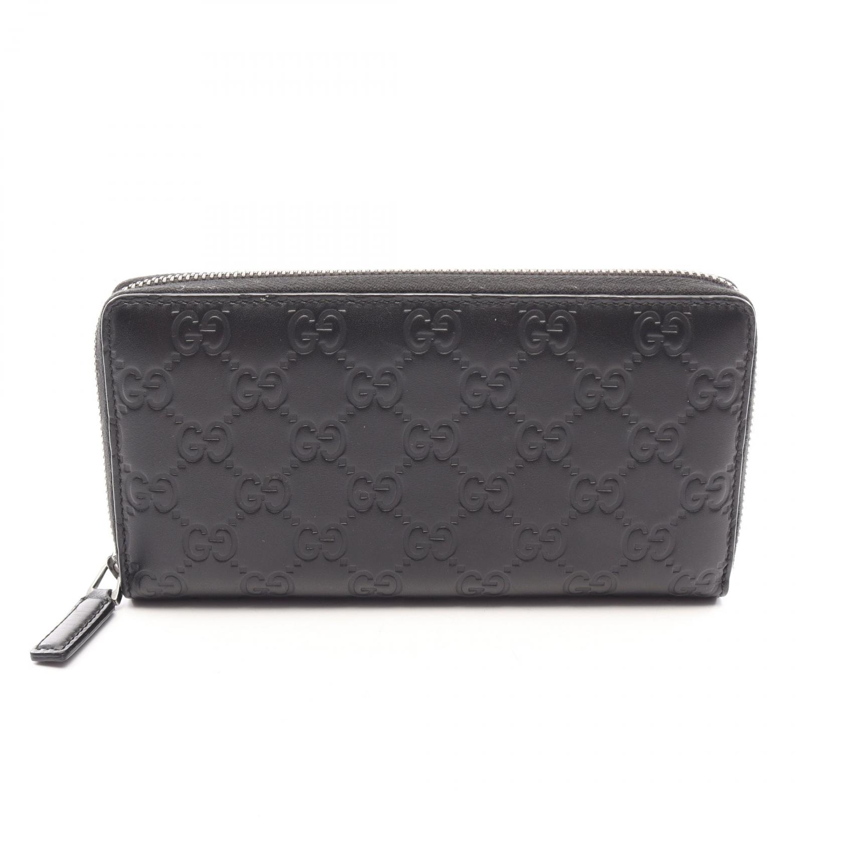 グッチ GUCCI グッチシマ ラウンド長財布 財布 レザー レディース ブラック系 307987 【中古】