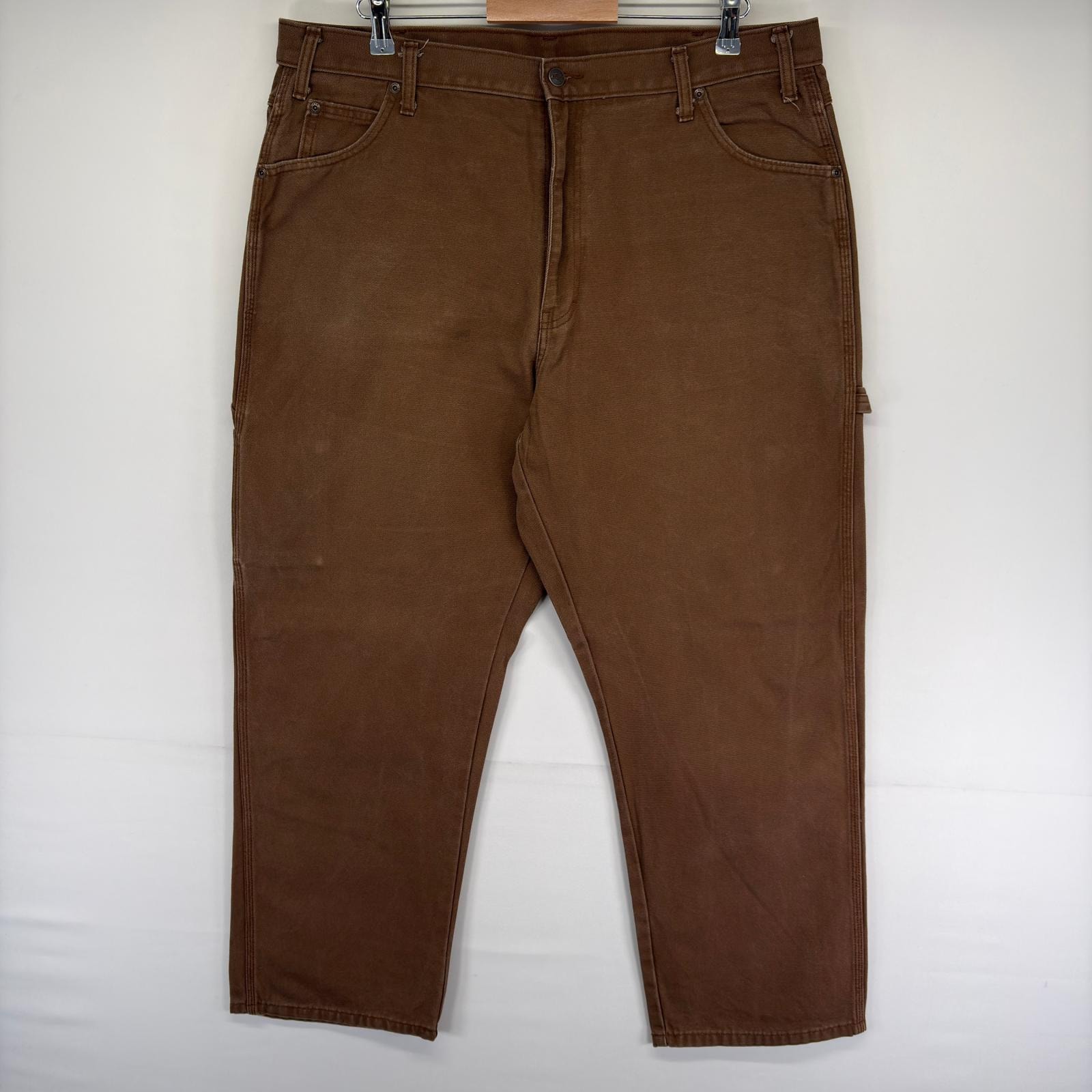 古着 ディッキーズ Dickies ダック パンツ ペインター ワンポイントロゴ ジッパーフライ ハンマーループ W40 L30  ブラウン系 メンズ