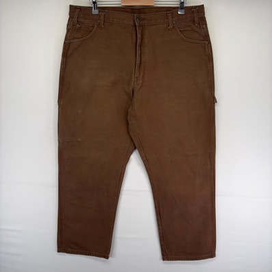 古着 ディッキーズ Dickies ダック パンツ ペインター ワンポイントロゴ ジッパーフライ ハンマーループ W40 L30 ブラウン系 メンズ