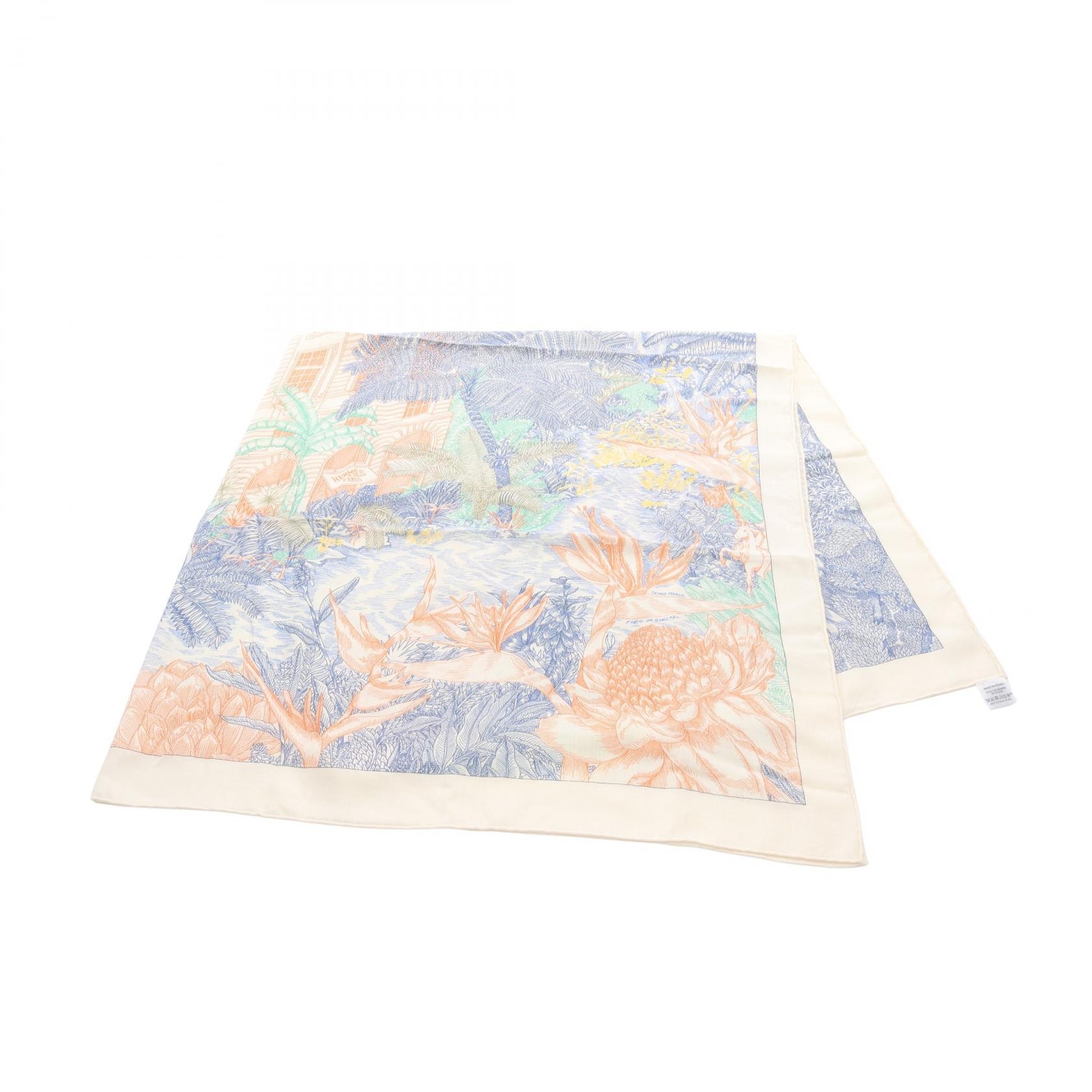 エルメス HERMES カレジェアン カレ140 FAUBOURG TROPICAL スカーフ 衣料品 シルク カシミヤ シルク レディース アイボリー系 / マルチカラー 【中古】