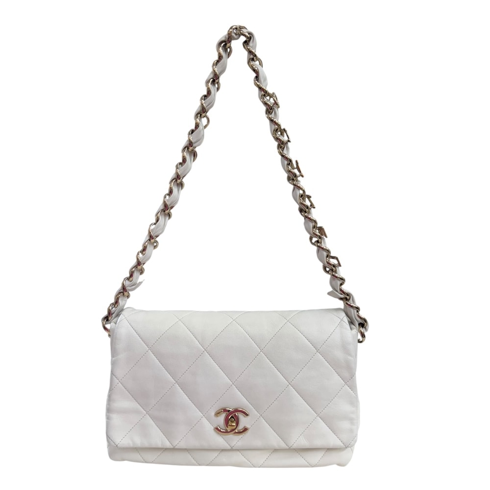 シャネル マトラッセ ショルダーバッグ レザー ホワイト レディース CHANEL 中古