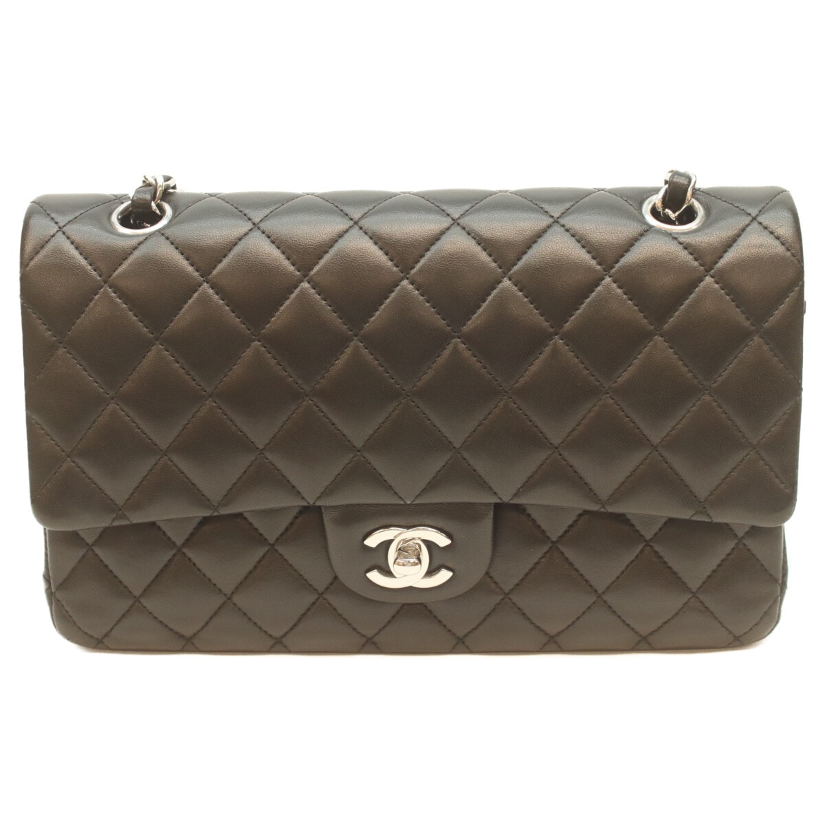 シャネル A01112 黒 ラム シルバー金具 Wフラップ マトラッセ25