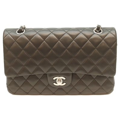 シャネル A01112 黒 ラム シルバー金具 Wフラップ マトラッセ25