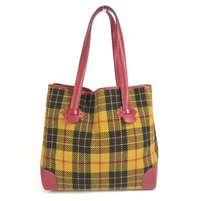 エルメス HERMES ギャロップ チェック トートバッグ 肩掛け カバン ショルダーバッグ ウール C□刻 レッド