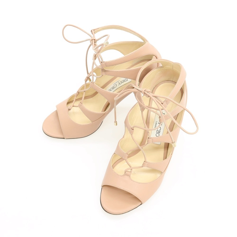 【中古】ジミーチュウ JIMMY CHOO レザー サンダル ピンクベージュ【サイズ37 1/2】【レディース】