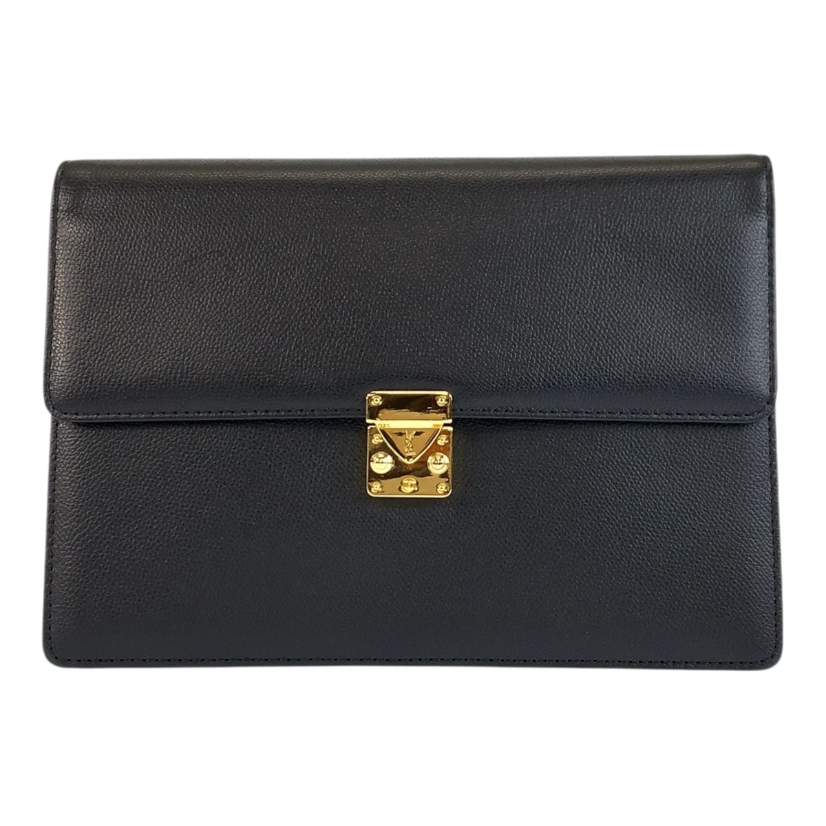美品 YVES SAINT LAURENT イヴ サンローラン ヴィンテージ YSL ブラック 黒 ゴールド金具 レザー クラッチバッグ セカンドバッグ 602266 【中古】