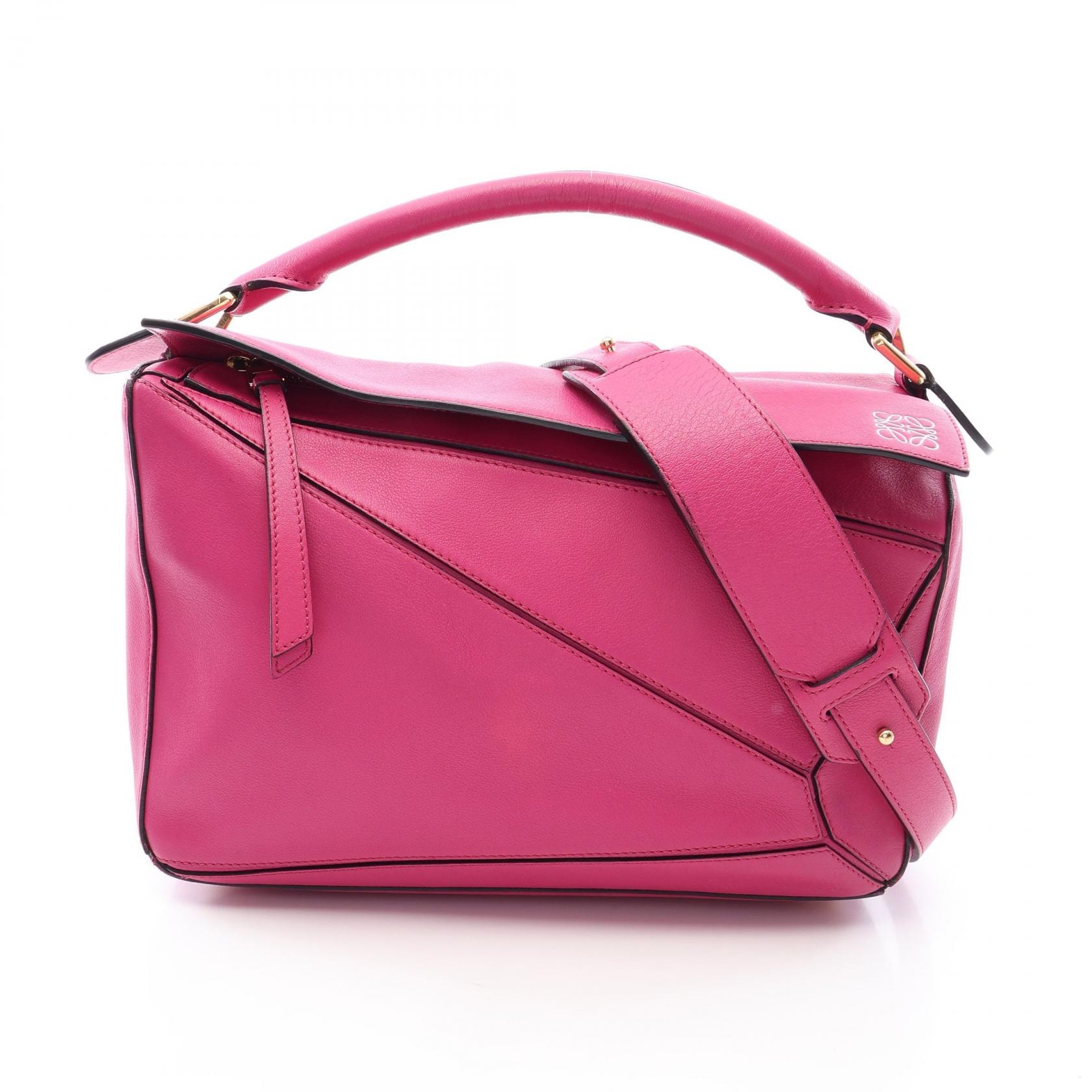 ロエベ LOEWE パズルバッグ ミディアム 2WAY ハンドバッグ バッグ レザー レディース ピンク系 【中古】