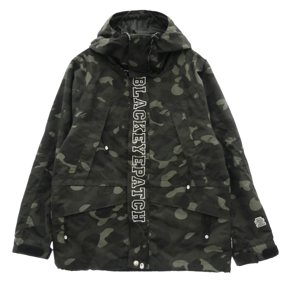 A BATHING APE アベイシングエイプ X BLACK EYE PATCH COLOR CAMO SNOWBOARD JACKET ブラックアイパッチ カモ柄 スノーボードジャケット マウンテン ジャケット ダークグレー系 M【中古】