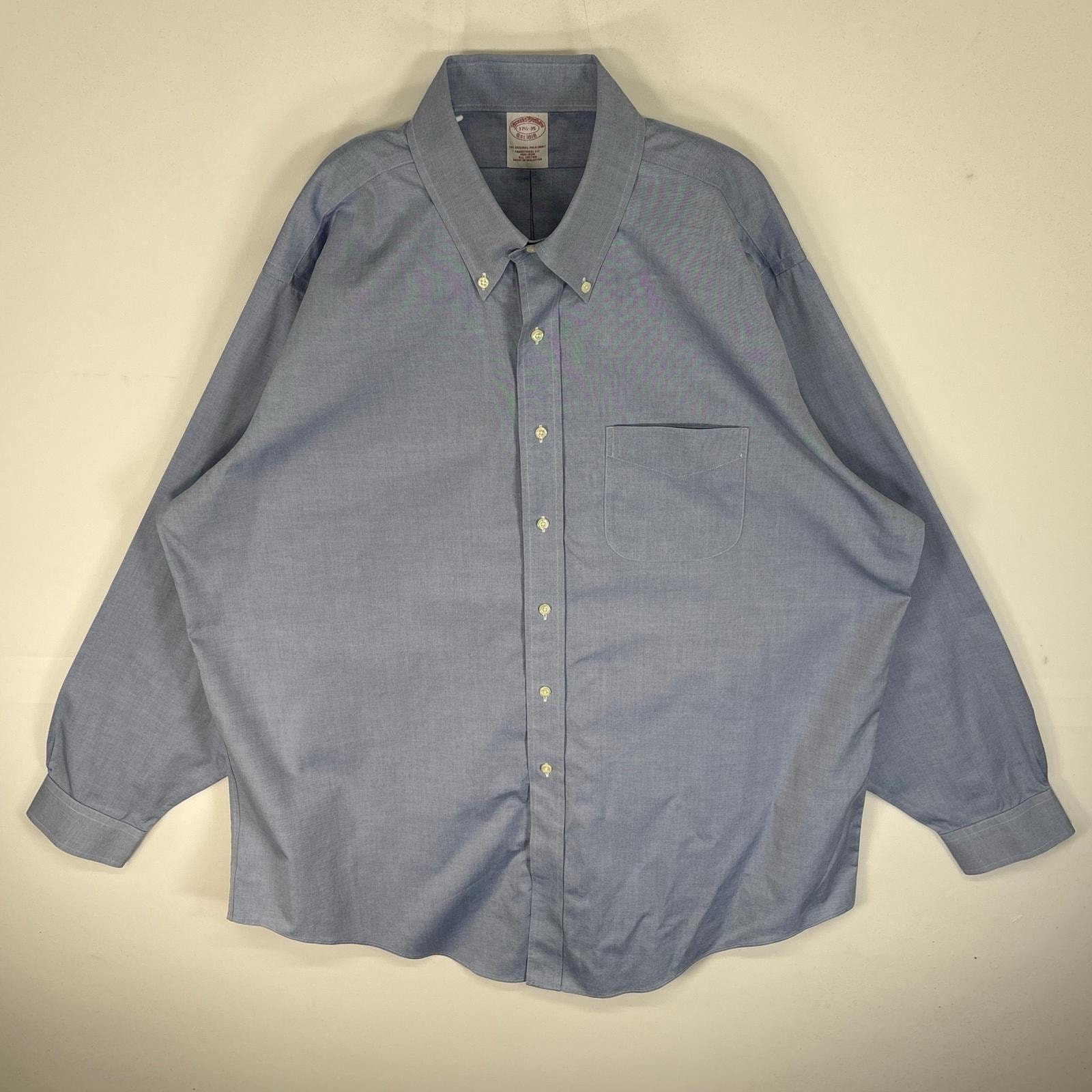 古着 ブルックスブラザーズ Brooks Brothers 長袖シャツ 大きいサイズ ボタンダウン 胸ポケ XL  水色系 無地 メンズ