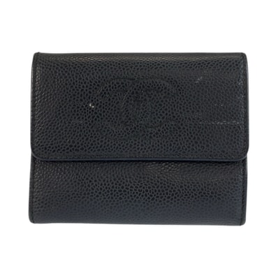 CHANEL シャネル ココマーク ブラック 黒 レザー 折り財布 コンパクトウォレット 604340 【中古】