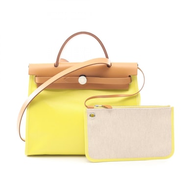 エルメス HERMES エールバッグジップPM ハンドバッグ バッグ キャンバス レザー トワルツイルアッシュベルリンヌ / ヴァッシュハンター ヴァッシュハンター ライム D刻印(2019年製造) レディース イエロー系 / ブラウン系 【中古】