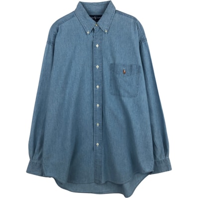 古着 ラルフローレン Ralph Lauren BIG SHIRT 長袖 ボタンダウン シャンブレーシャツ メンズM相当/eaa625262