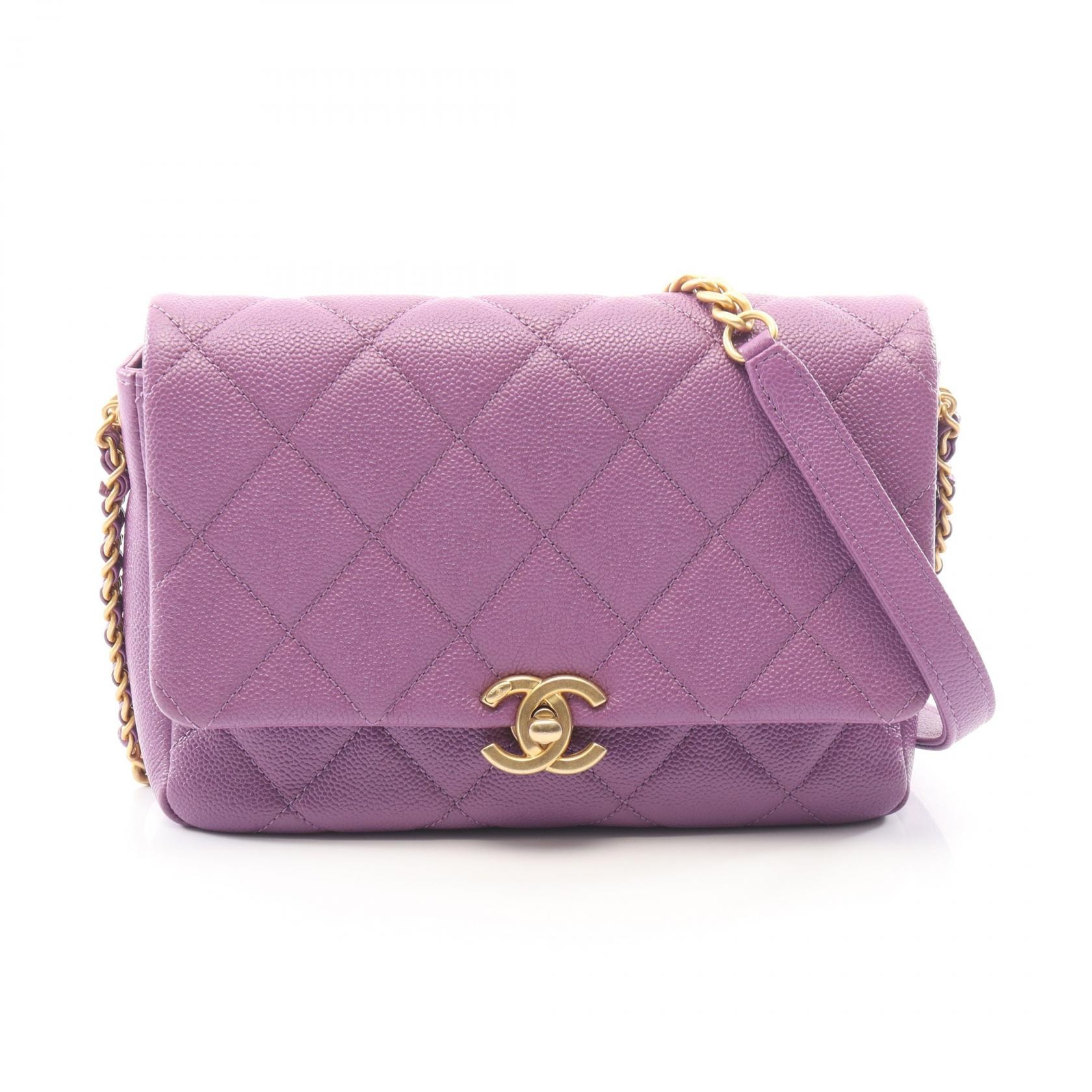 シャネル CHANEL マトラッセ スモールフラップ ショルダーバッグ バッグ キャビアスキン(グレインドカーフ) レディース パープル系 【中古】