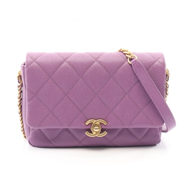シャネル CHANEL マトラッセ スモールフラップ ショルダーバッグ バッグ キャビアスキン(グレインドカーフ) レディース パープル系 【中古】