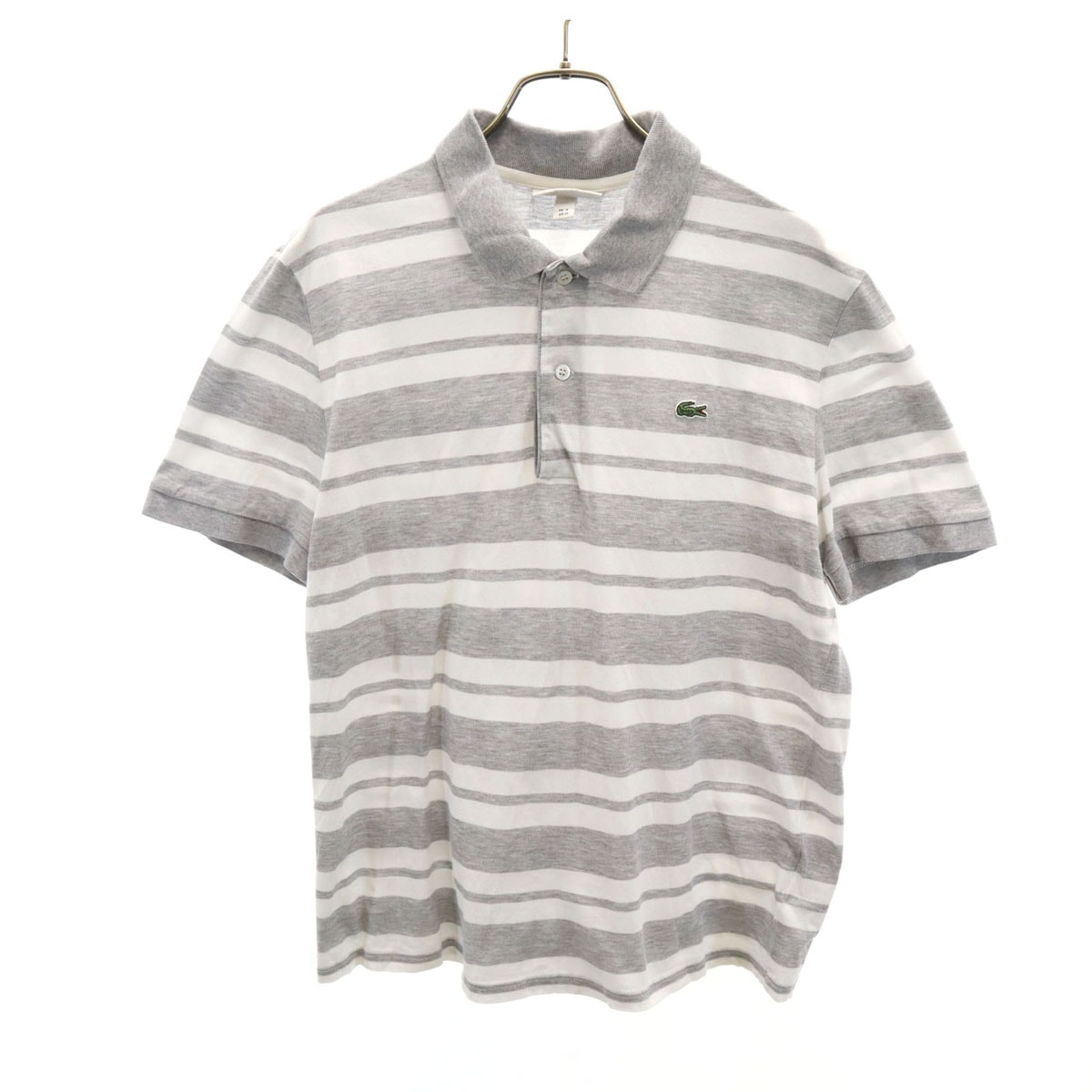 LACOSTE ラコステ ボーダー柄 半袖 ポロシャツ 4 グレー