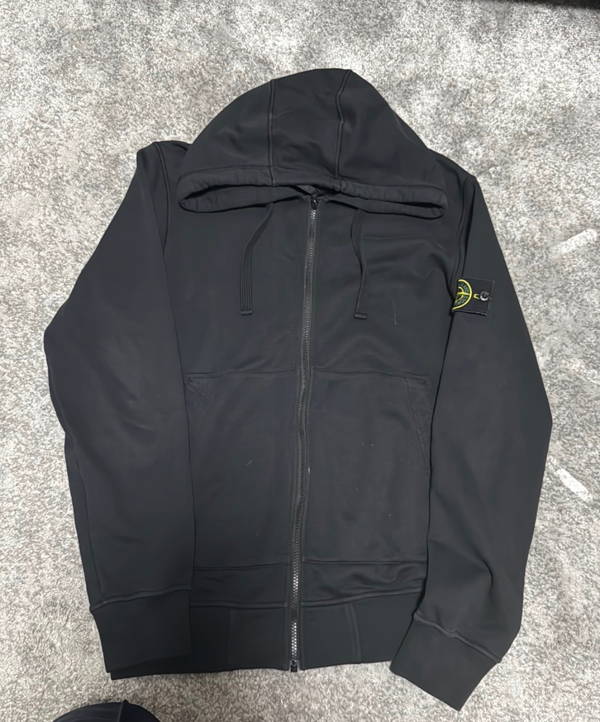 Stone Island Organic Cotton Fleece Hooded Zip-Up Sweatshirt "Black"
