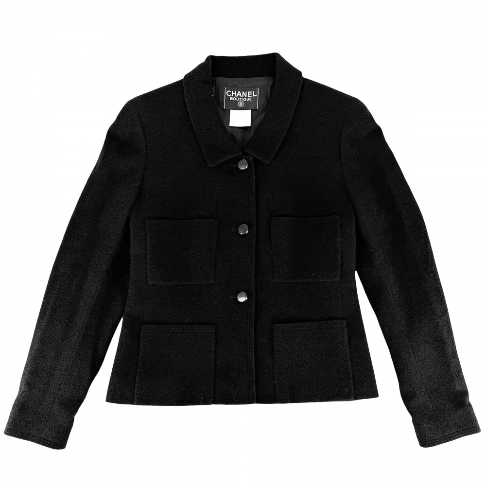 CHANEL シャネル ジャケット ココボタン 服 アパレル アウター 38 ブラック 黒 ウール  ナイロン  ライクラ  シルク レディース 秋 冬 1998年【中古品】