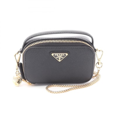 プラダ PRADA サフィアーノトライアングル ミニ ショルダーバッグ バッグ サフィアーノレザー レディース ブラック系 1NR025QHHF0002 【中古】