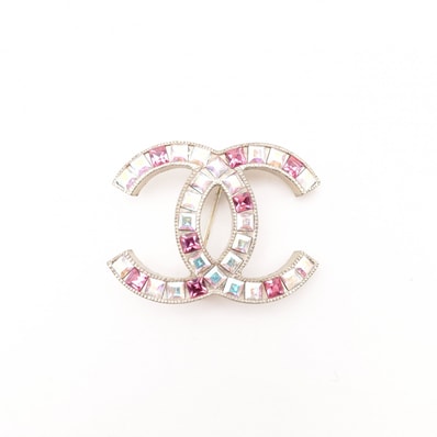 CHANEL シャネル ココマーク ブローチ メタル シルバー ラインストーン