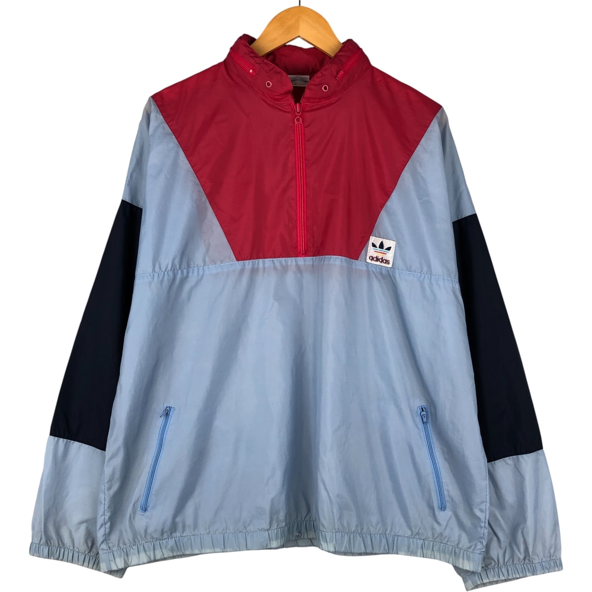 古着 80年代 アディダス adidas トレフォイルロゴ ハーフジップ ウォームアッププルオーバー メンズL相当 ヴィンテージ/eaa593643