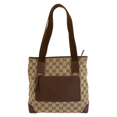 GUCCI グッチ ブラウン ベージュ GGキャンバス レザー/ トートバッグ ショルダーバッグ 602919 【中古】