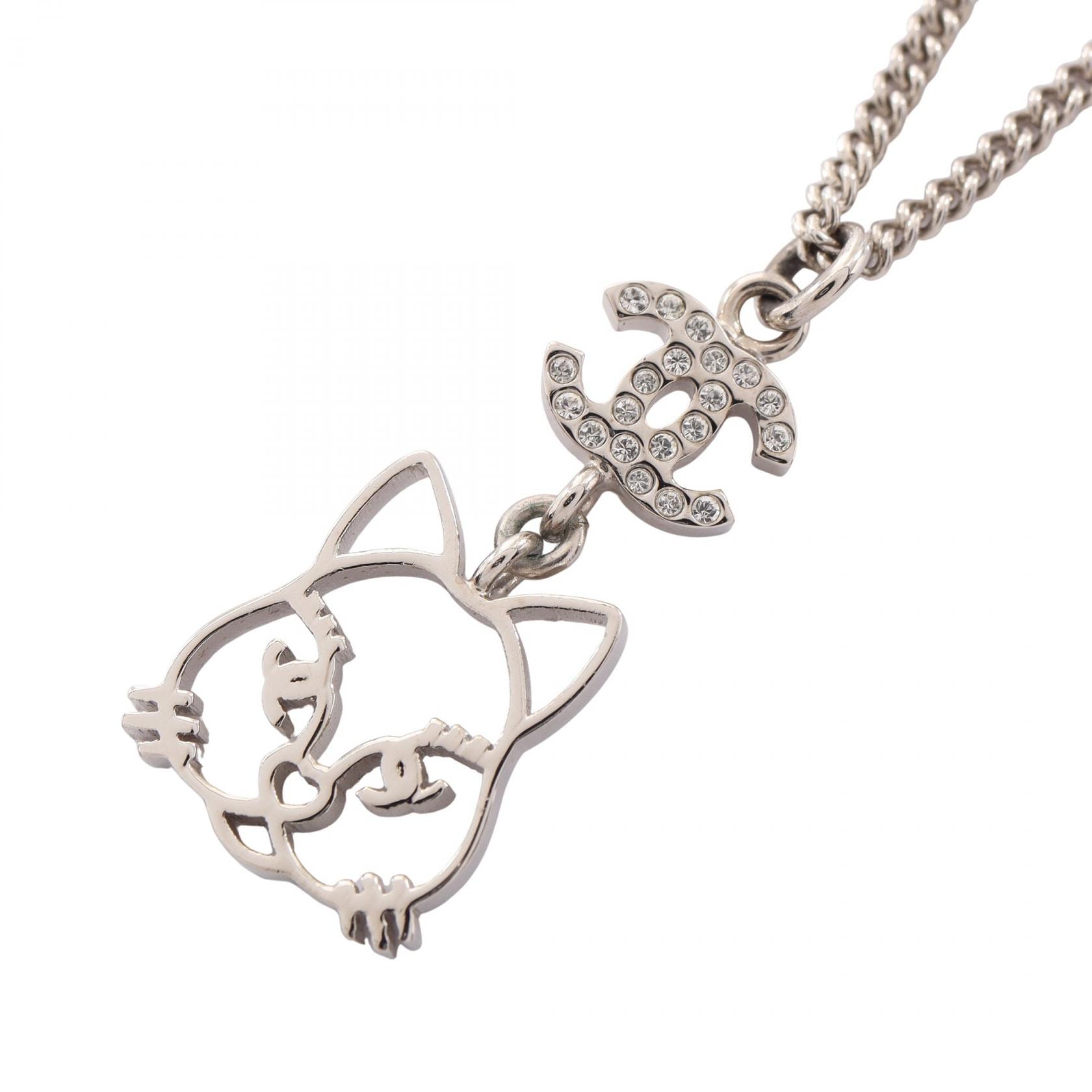 シャネル CHANEL B16K ココマーク キャット ネックレス ジュエリー メタル / ラインストーン レディース シルバー系 / クリア系 【中古】