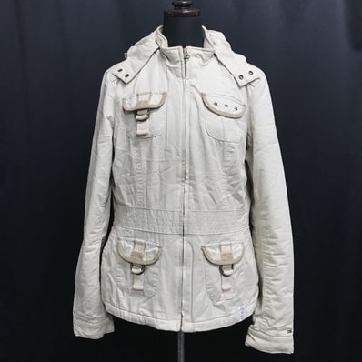 トミーヒルフィガー/HILFIGER DENIM★着脱可フード/中綿ミリタリージャケット/ブルゾン/アウター【レディースM/ベージュ系】coat/Jumpers◆cBH342