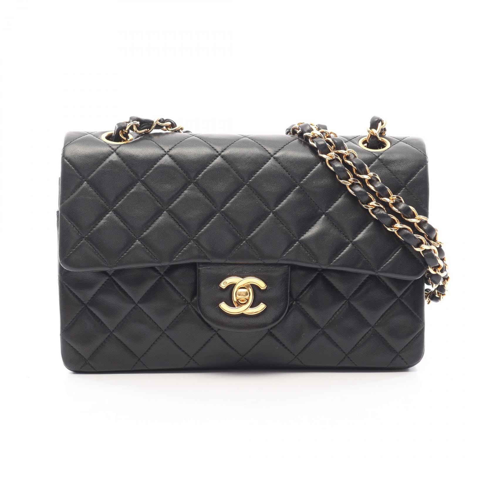 シャネル CHANEL マトラッセ Wフラップ ショルダーバッグ バッグ ラムスキン(羊革) レディース ブラック系 【中古】